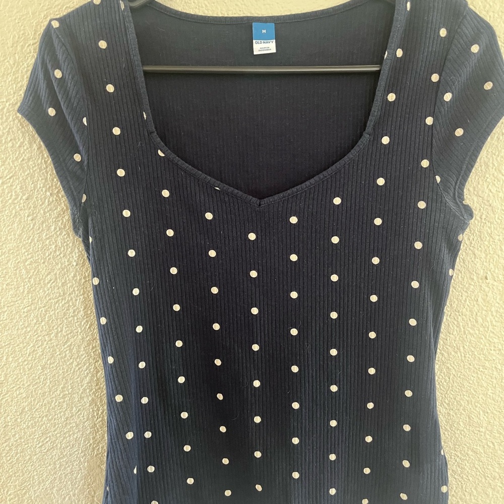 Old Navy Navy Polka Dot Ribbed V-Neck Tank